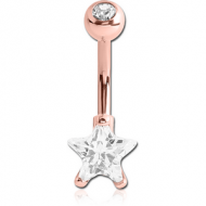 ROSE GOLD PVD COATED SURGICAL STEEL STAR 8MM CZ DOUBLE JEWLED NAVEL BANANA PIERCING