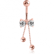 ROSE GOLD PVD COATED SURGICAL STEEL JEWELLED BOW NAVEL BANANA