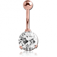 ROSE GOLD PVD COATED SURGICAL STEEL ROUND PRONG SET 10MM CZ JEWELLED NAVEL BANANA