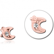 ROSE GOLD PVD COATED SURGICAL STEEL JEWELLED ATTACHMENT FOR 1.6MM INTERNALLY THREADED PINS - CRESCENT AND STAR PIERCING