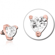 ROSE GOLD PVD COATED SURGICAL STEEL JEWELLED ATTACHMENT FOR 1.6MM INTERNALLY THREADED PINS - HEART PIERCING