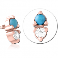 ROSE GOLD PVD COATED SURGICAL STEEL JEWELLED ATTACHMENT FOR 1.6MM INTERNALLY THREADED PINS PIERCING