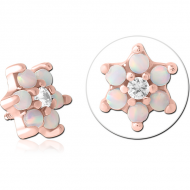 ROSE GOLD PVD COATED SURGICAL STEEL SYNTHETIC OPAL ATTACHMENT FOR 1.6MM INTERNALLY THREADED PINS - FLOWER PIERCING