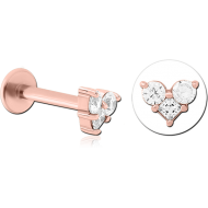 ROSE GOLD PVD COATED SURGICAL STEEL INTERNALLY THREADED JEWELLED MICRO LABRET PIERCING