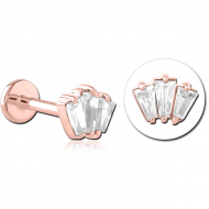 ROSE GOLD PVD COATED SURGICAL STEEL INTERNALLY THREADED JEWELLED MICRO LABRET PIERCING