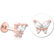 ROSE GOLD PVD COATED SURGICAL STEEL INTERNALLY THREADED JEWELLED MICRO LABRET
