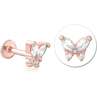 ROSE GOLD PVD COATED SURGICAL STEEL INTERNALLY THREADED JEWELLED MICRO LABRET PIERCING