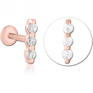 ROSE GOLD PVD COATED SURGICAL STEEL INTERNALLY THREADED JEWELLED MICRO LABRET PIERCING