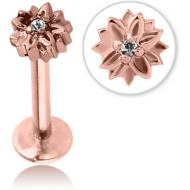 ROSE GOLD PVD COATED SURGICAL STEEL INTERNALLY THREADED JEWELLED MICRO LABRET FLOWER