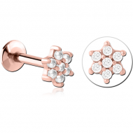 ROSE GOLD PVD COATED SURGICAL STEEL INTERNALLY THREADED JEWELLED MICRO LABRET - FLOWER PIERCING