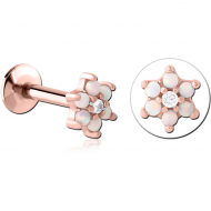 ROSE GOLD PVD COATED SURGICAL STEEL INTERNALLY THREADED SYNTHETIC OPAL MICRO LABRET