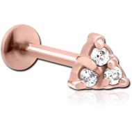 ROSE GOLD PVD COATED SURGICAL STEEL INTERNALLY THREADED JEWELLED MICRO LABRET PIERCING