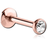 ROSE GOLD PVD COATED SURGICAL STEEL INTERNALLY THREADED LABRET WITH JEWELLED DISC PIERCING