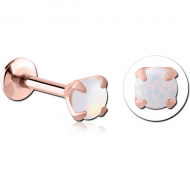 ROSE GOLD PVD COATED SURGICAL STEEL INTERNALLY THREADED MICRO LABRET WITH PRONG SET ROUND SYNTHETIC OPAL ATTACHMENT PIERCING