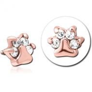 ROSE GOLD PVD COATED SURGICAL STEEL JEWELLED MICRO ATTACHMENT FOR 1.2MM INTERNALLY THREADED PINS - PAW PIERCING