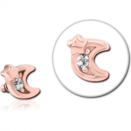 ROSE GOLD PVD COATED SURGICAL STEEL JEWELLED MICRO ATTACHMENT FOR 1.2MM INTERNALLY THREADED PINS - CRESCENT AND STAR PIERCING