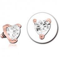 ROSE GOLD PVD COATED SURGICAL STEEL JEWELLED MICRO ATTACHMENT FOR 1.2MM INTERNALLY THREADED PINS - HEART PIERCING