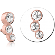 ROSE GOLD PVD COATED SURGICAL STEEL JEWELLED MICRO ATTACHMENT FOR 1.2MM INTERNALLY THREADED PINS - TRIPLE JEWEL PIERCING