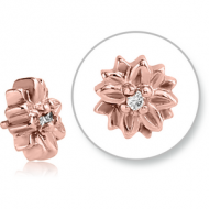 ROSE GOLD PVD COATED SURGICAL STEEL JEWELLED FLOWER FOR 1.2MM INTERNALLY THREADED PINS PIERCING
