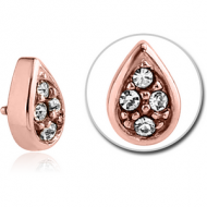 ROSE GOLD PVD COATED SURGICAL STEEL JEWELLED PEAR DROP FOR 1.2MM INTERNALLY THREADED PINS
