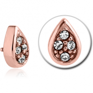 ROSE GOLD PVD COATED SURGICAL STEEL JEWELLED PEAR DROP FOR 1.2MM INTERNALLY THREADED PINS PIERCING