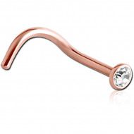 ROSE GOLD PVD COATED SURGICAL STEEL VALUE CRYSTAL JEWELLED CURVED NOSE STUD PIERCING