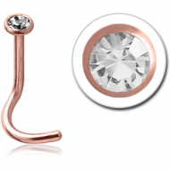 ROSE GOLD PVD COATED SURGICAL STEEL OPTIMA CRYSTAL JEWELLED CURVED NOSE STUD PIERCING