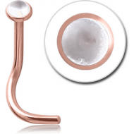 ROSE GOLD PVD COATED SURGICAL STEEL JEWELLED CURVED NOSE STUD WITH SYNTHETIC OPAL PIERCING