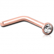 ROSE GOLD PVD COATED SURGICAL STEEL VALUE CRYSTAL JEWELLED 90 DEGREE NOSE STUD PIERCING