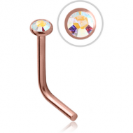 ROSE GOLD PVD COATED SURGICAL STEEL OPTIMA CRYSTAL JEWELLED 90 DEGREE NOSE STUD PIERCING