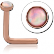 ROSE GOLD PVD COATED SURGICAL STEEL SYNTHETIC OPAL 90 DEGREE NOSE STUD