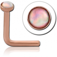 ROSE GOLD PVD COATED SURGICAL STEEL SYNTHETIC OPAL 90 DEGREE NOSE STUD PIERCING