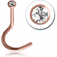 ROSE GOLD PVD COATED SURGICAL STEEL SWAROVSKI CRYSTAL JEWELLED LARGE LEFT CURVE NOSE STUD PIERCING