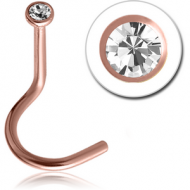 ROSE GOLD PVD COATED SURGICAL STEEL SWAROVSKI CRYSTAL JEWELLED LARGE LEFT CURVE NOSE STUD