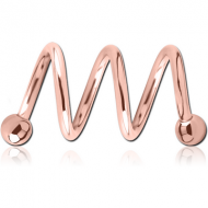ROSE GOLD PVD COATED SURGICAL STEEL 3 TWISTS CORKSCREW MICRO BARBELL PIERCING