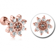 ROSE GOLD PVD COATED SURGICAL STEEL JEWELLED TRAGUS MICRO BARBELL - FLOWER