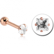 ROSE GOLD PVD COATED SURGICAL STEEL SQUARE PRONG SET JEWELLED TRAGUS MICRO BARBELL