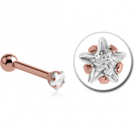 ROSE GOLD PVD COATED SURGICAL STEEL STAR PRONG SET JEWELLED TRAGUS MICRO BARBELL