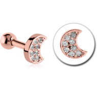 ROSE GOLD PVD COATED SURGICAL STEEL JEWELLED TRAGUS MICRO BARBELL - CRESCENT PIERCING