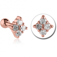 ROSE GOLD PVD COATED SURGICAL STEEL JEWELLED TRAGUS MICRO BARBELL - RHOMBUS