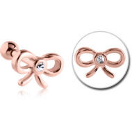 ROSE GOLD PVD COATED SURGICAL STEEL JEWELLED TRAGUS MICRO BARBELL - BOW