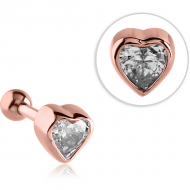 ROSE GOLD PVD COATED SURGICAL STEEL JEWELLED TRAGUS MICRO BARBELL - HEART