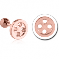 ROSE GOLD PVD COATED SURGICAL STEEL TRAGUS BARBELL - BUTTON