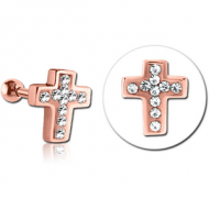 ROSE GOLD PVD COATED SURGICAL STEEL JEWELLED TRAGUS MICRO BARBELL - CROSS