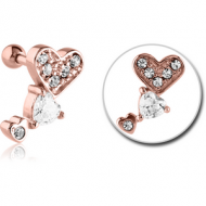 ROSE GOLD PVD COATED SURGICAL STEEL JEWELLED TRAGUS MICRO BARBELL - THREE HEARTS