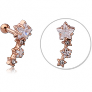 ROSE GOLD PVD COATED SURGICAL STEEL JEWELLED TRAGUS MICRO BARBELL - STARS PIERCING