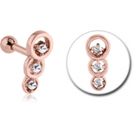 ROSE GOLD PVD COATED SURGICAL STEEL JEWELLED TRAGUS MICRO BARBELL - THREE CIRCLES