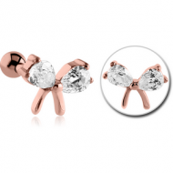 ROSE GOLD PVD COATED SURGICAL STEEL JEWELLED TRAGUS MICRO BARBELL - BOW PIERCING
