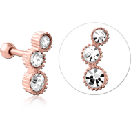 ROSE GOLD PVD COATED SURGICAL STEEL JEWELLED TRAGUS MICRO BARBELL PIERCING