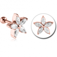 ROSE GOLD PVD COATED SURGICAL STEEL JEWELLED TRAGUS MICRO BARBELL - FLOWER